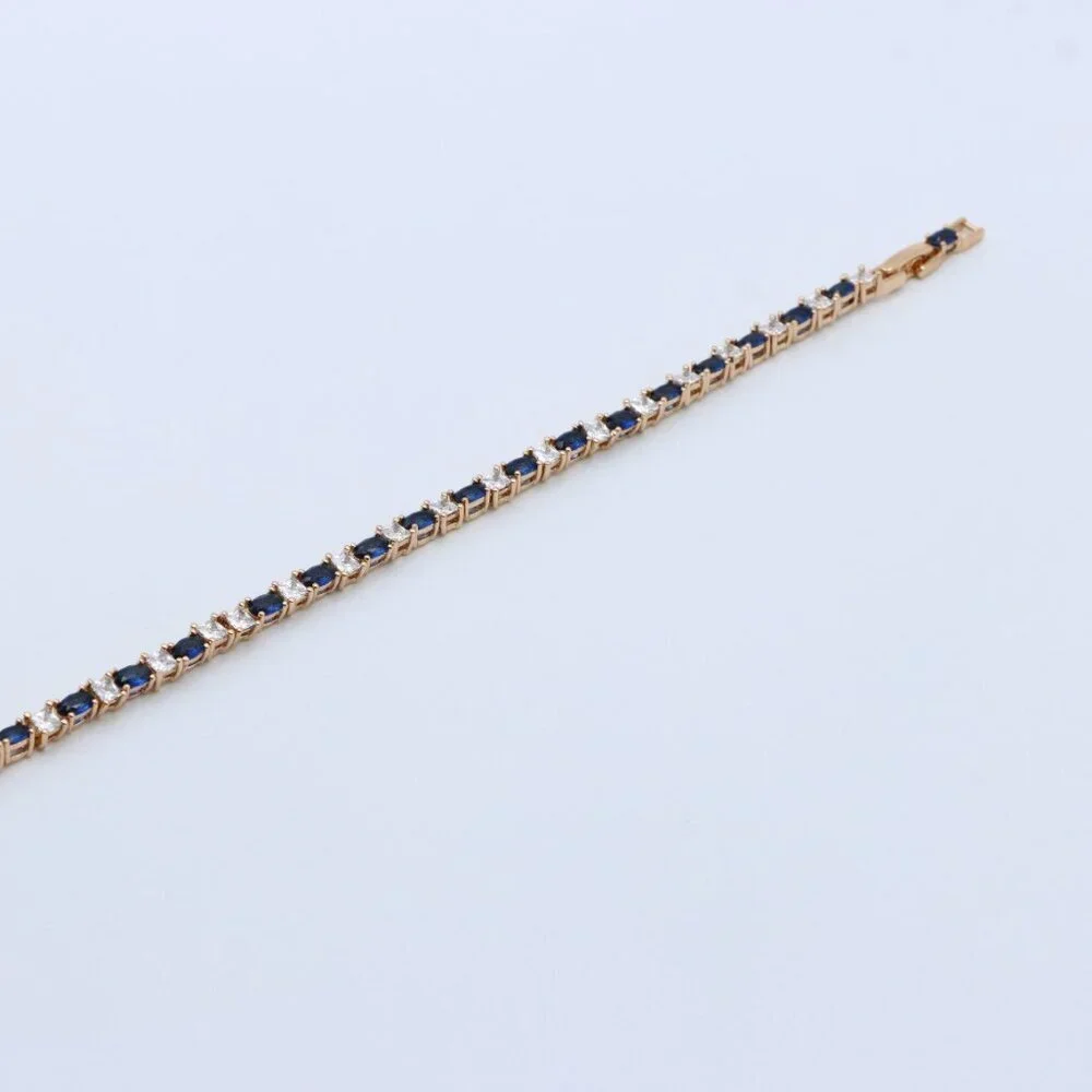 Rose Gold Bracelet with Blue & White Stones in Elegant Setting, XPBL0730